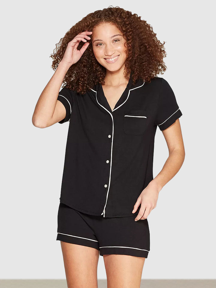 Women's Soft Satin Short Sleeve Nightwear 2Pcs Pyjama Sets