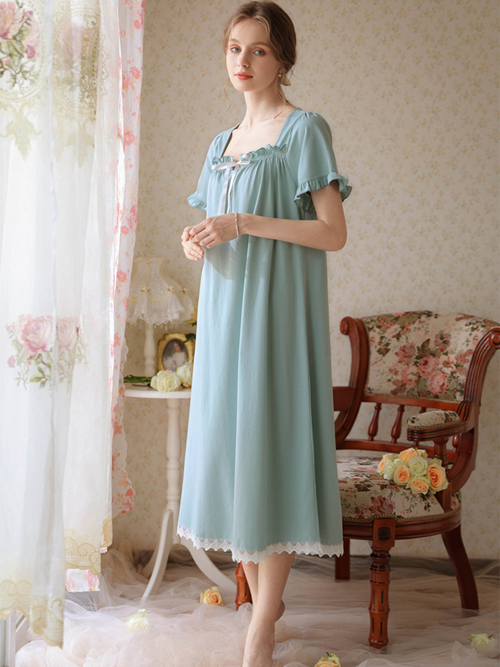 Women's Lace Nightdress Short Sleeve Victorian Nightgown Sleepwear Pajama