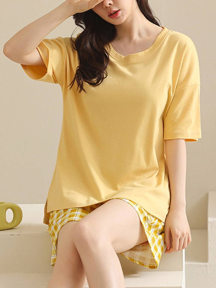 Women's Causal Sleepwear Lightweight Cotton Short Sleeves Pajama Sets