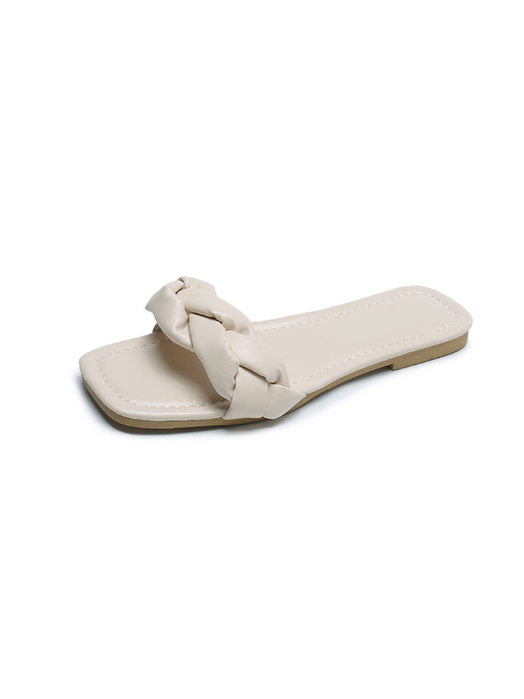 Women's Open Toe Flat Sandals Slip On Slides Braided Strap Slipper