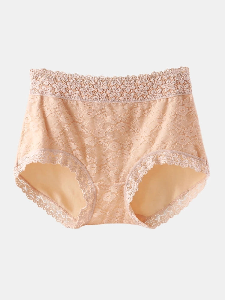 Women High Waist Cotton Lace Stretch Regular Briefs