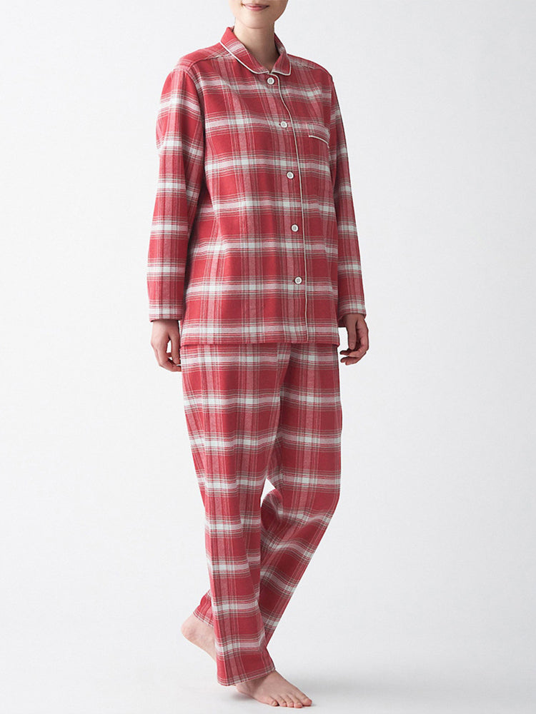 Cotton Plaid Pajamas Set Long Sleeve Sleepwear for Men&Women