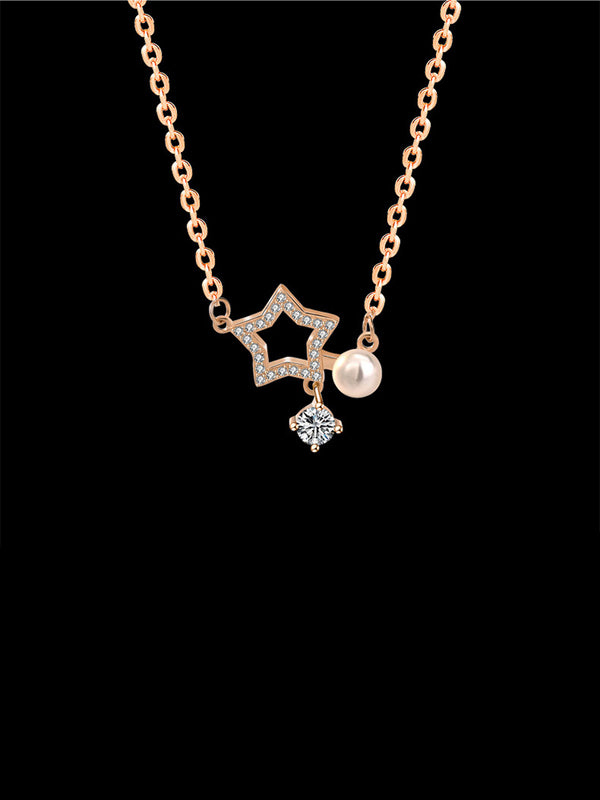 Pearl and Diamond Star Necklace