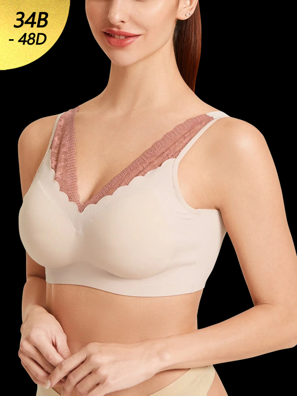 Plus Size Seamless Lace Trim Full Coverage Wireless Sports Bras
