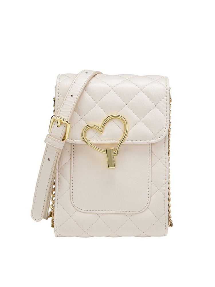 Mini Diamond Pattern Clutch Wallet Heart-shaped Crossbody Bag with Adjustable Strap