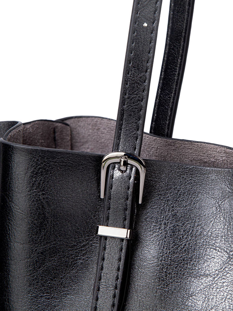Solid Large Capacity Leisure Handbag Faux Leather Shoulder Tote Bag