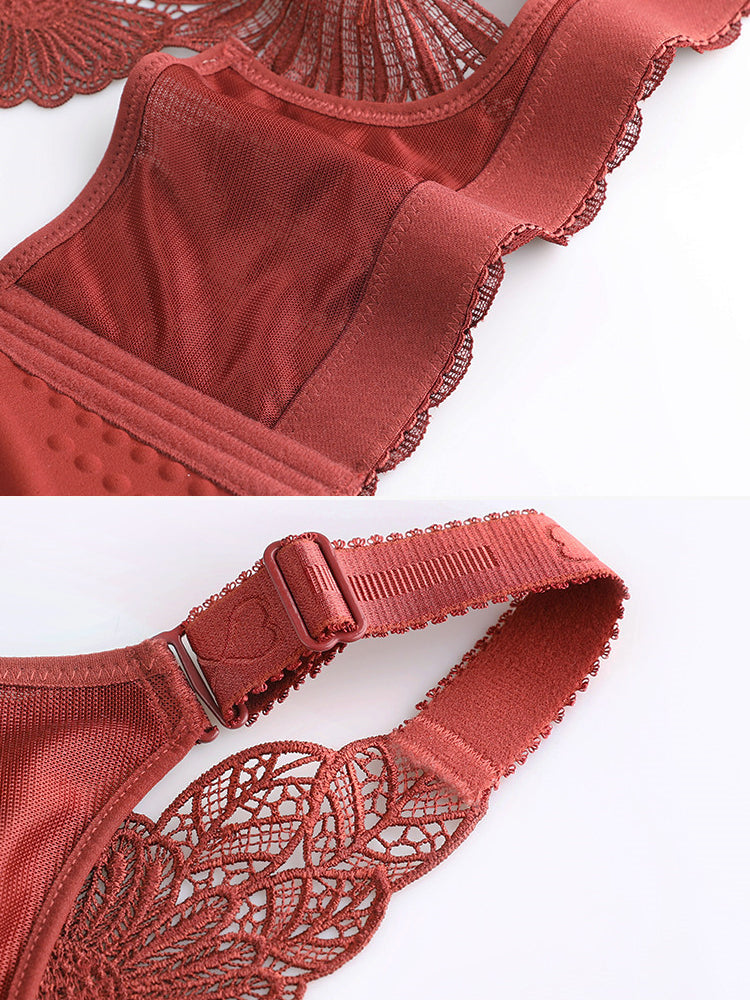 Embroidered Daisy Back Front Closure Wireless Push Up Bras