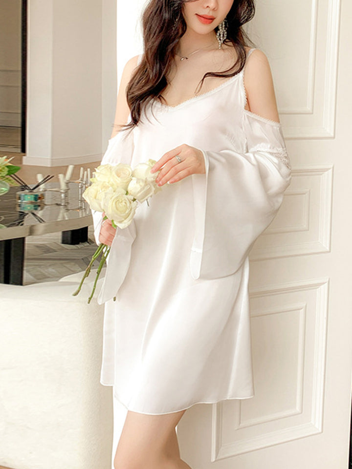 Comfort White Satin Slip Midi/Knee-length Sleepwear