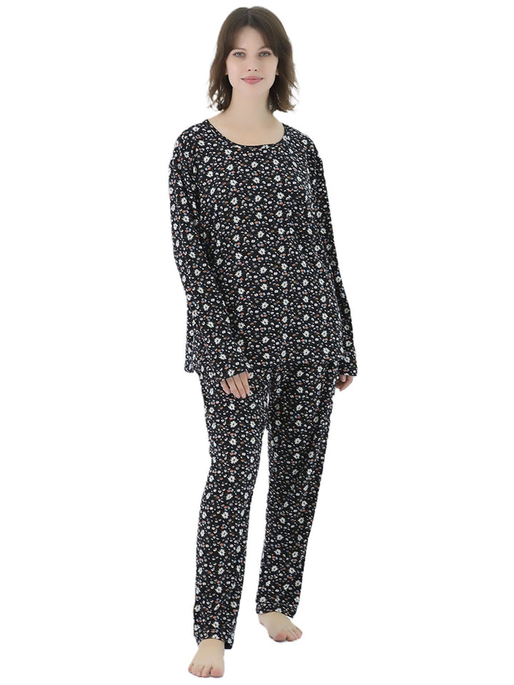 Women Plus Size Long Sleeve Printing Soft Pajamas Set