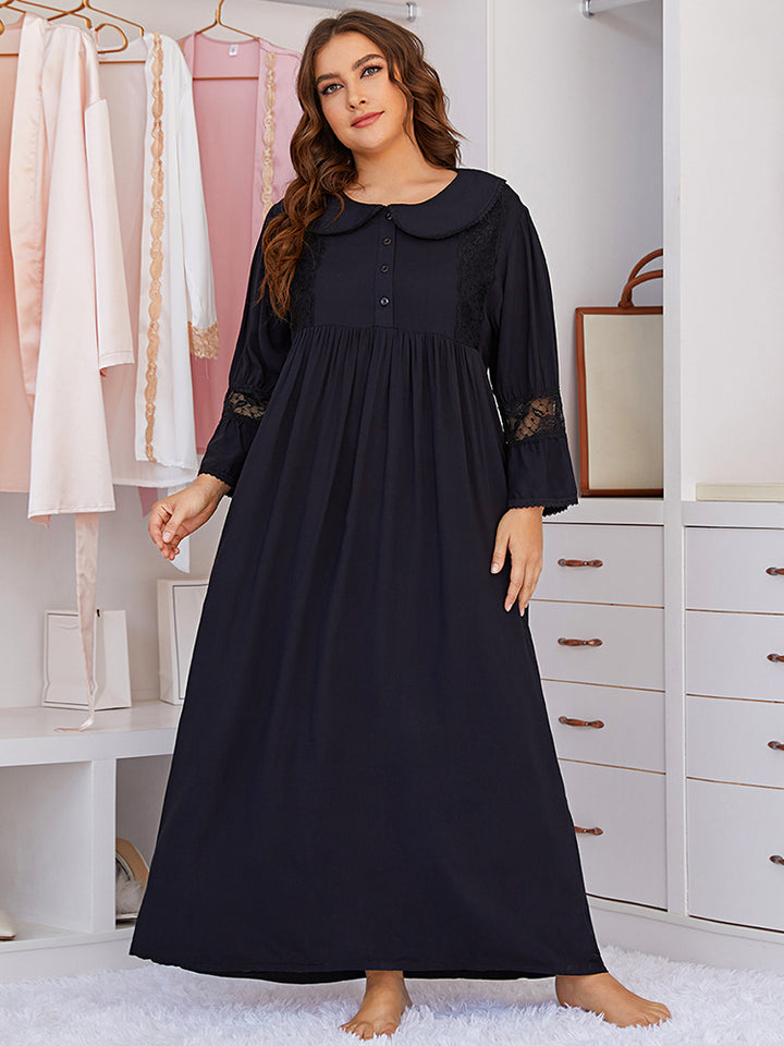 Women Plus Size Lace Long Sleeve Sleepwear Midi Dress