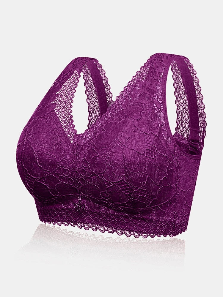 Women Floral Lace Wireless Lightly Lined Bra