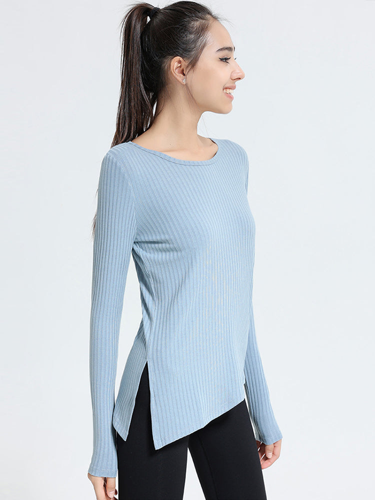 Women Long Sleeve Workout Shirts Slim Fit Ribbed Yoga Tops