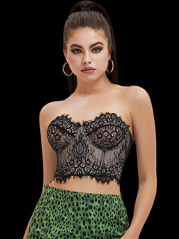 Women's Mesh Lace Bustier Elegant Strapless Chest Corset