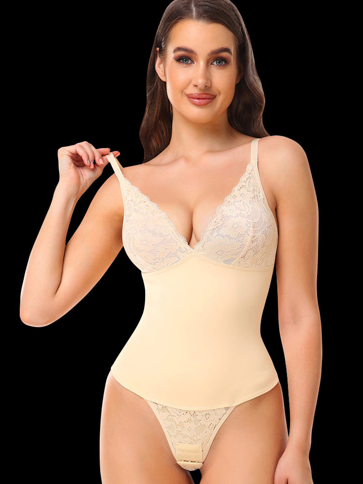 Lace Lingerie Tummy Control Hook Crotch Bodysuit Shapewear
