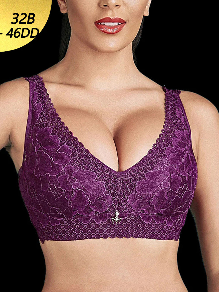 Women Floral Lace Wireless Lightly Lined Bra