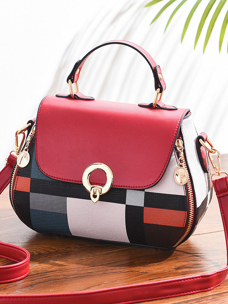 Geometric Patterns Canvas PU Leather Crossbody Handbag
