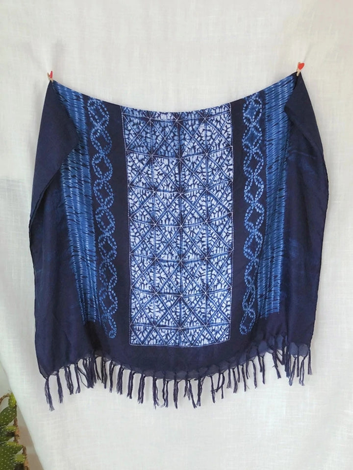 Tie Dye Blue Scarf Long Fringe Sarong Beach Towel
