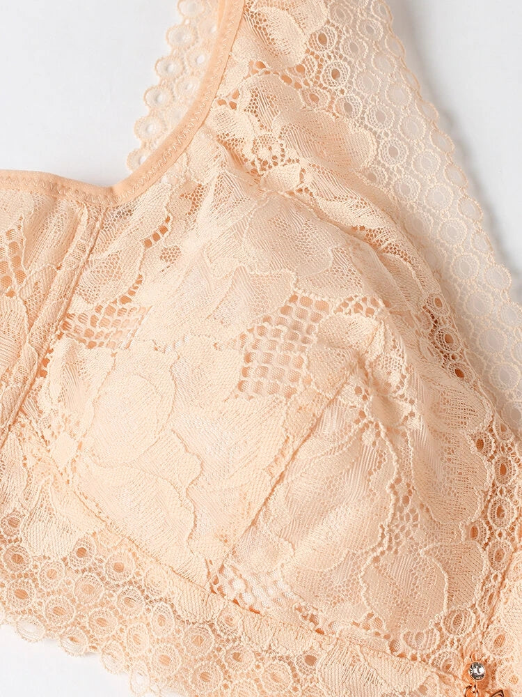Women Floral Lace Wireless Lightly Lined Bra