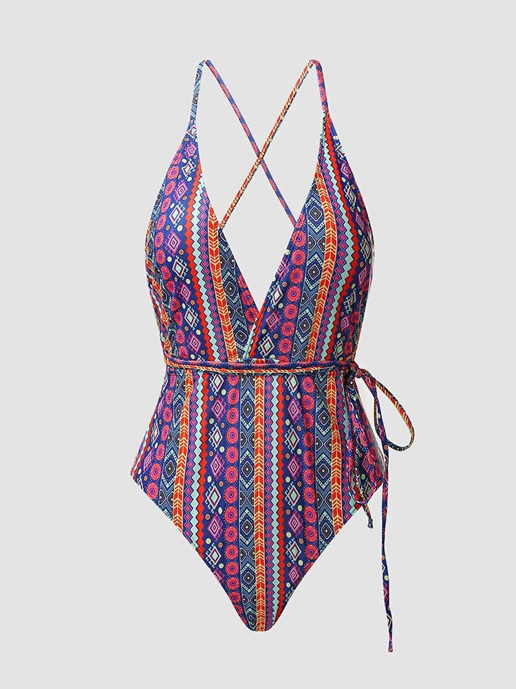 Sexy Deep V Brazilian Criss Cross Tie Knot One Piece Swimwear