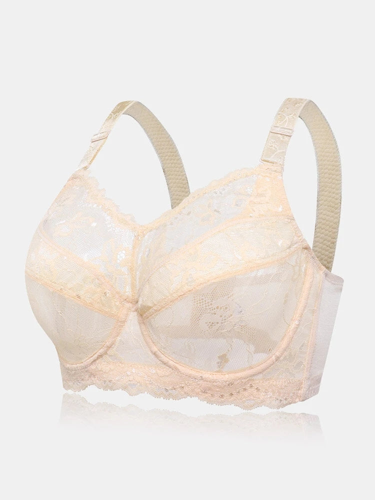 Lace Jacquard Underwire See Through Non Padded Bra