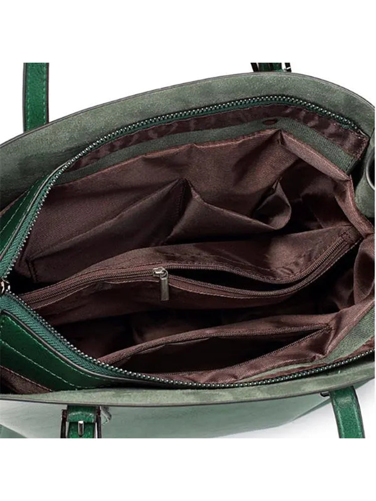 Solid Large Capacity Leisure Handbag Faux Leather Shoulder Tote Bag