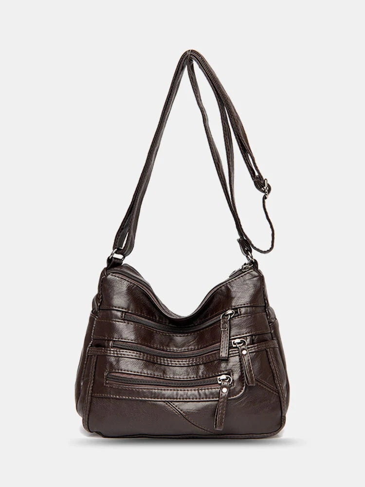 Women Vintage Anti-theft Multi-pocket PU Leather Crossbody Bag Shoulder Bag