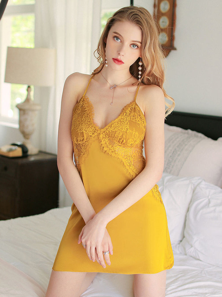 Women's Lace Chemise Soft Slip Sleepwear Babydoll with Robe