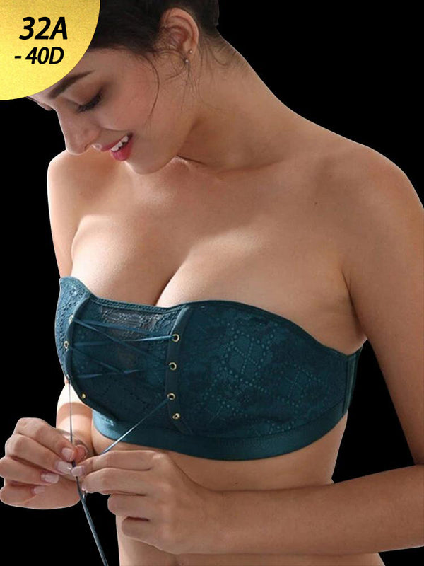 Women Lace Push Up Wireless Strapless Bra