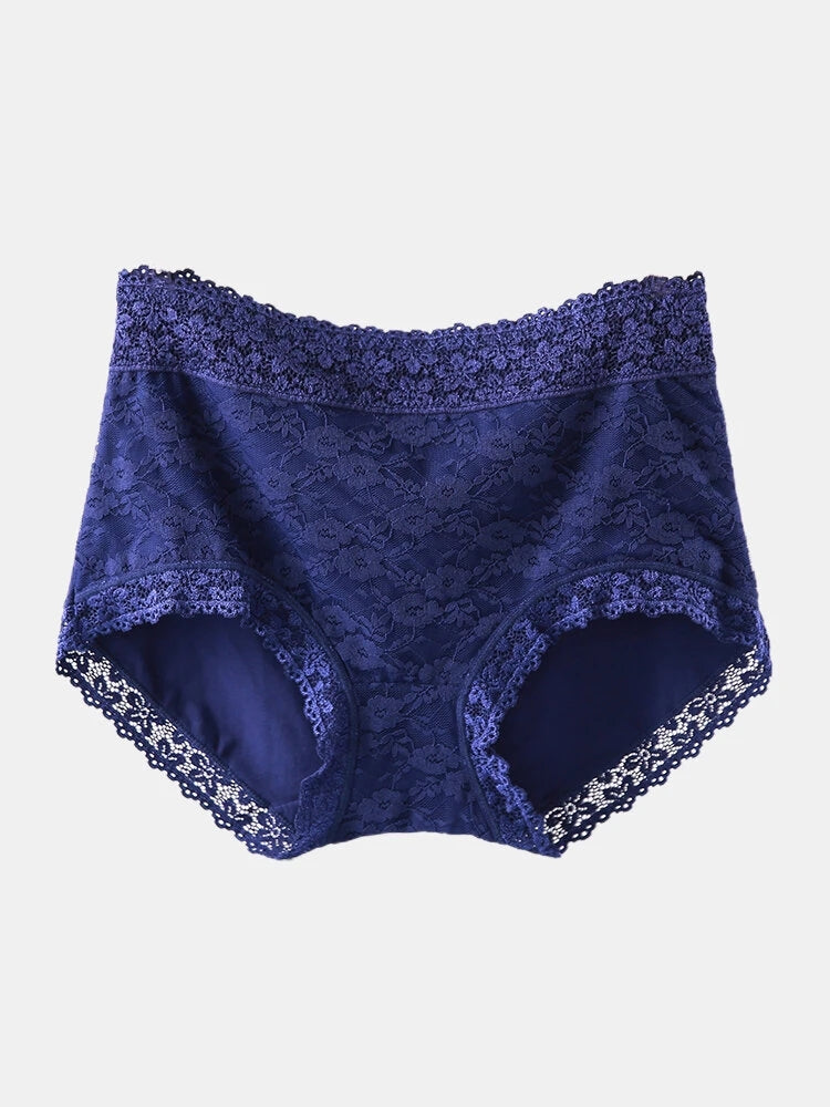 Women High Waist Cotton Lace Stretch Regular Briefs