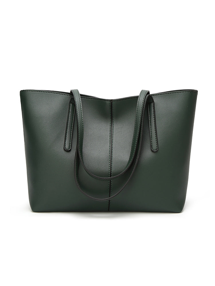 Women's Tote Shoulder PU Leather Big Capacity Solid Handbag