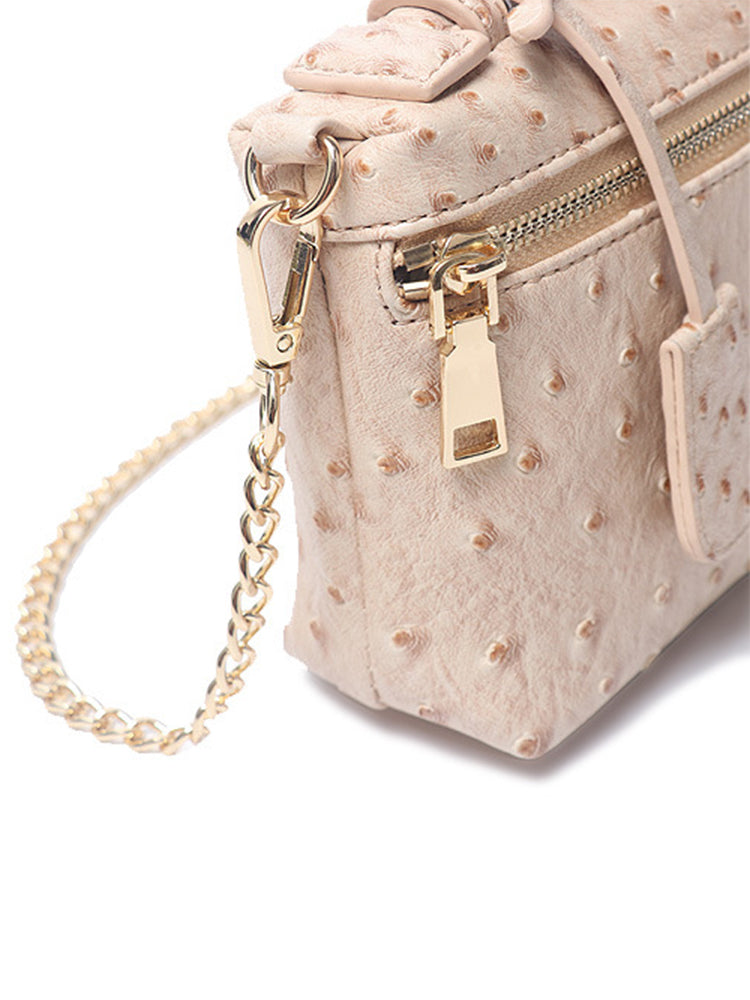 Lightweight Leather Ostrich Pattern Chain Strap Crossbody Bags