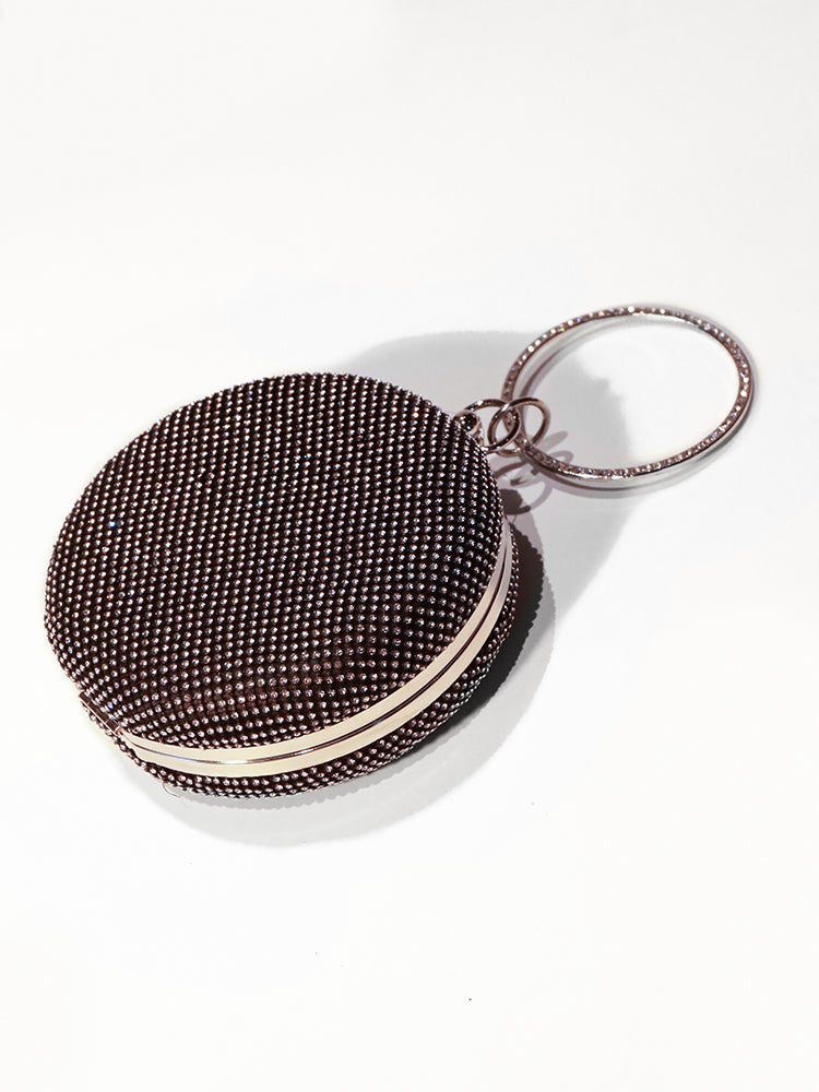 Round Purse Clutches Rhinestone Ring Handbag Crossbody Bag
