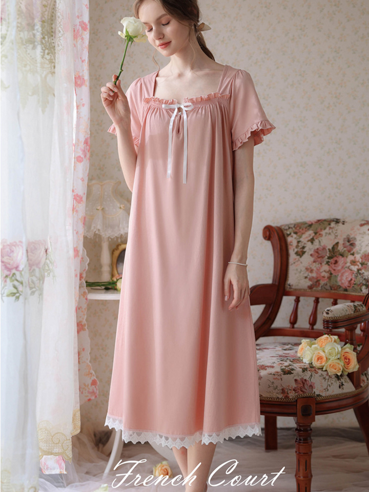 Women's Lace Nightdress Short Sleeve Victorian Nightgown Sleepwear Pajama