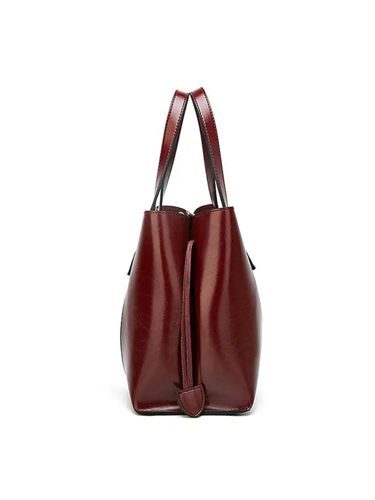Women PU Leather Casual Handbag Large Capacity Tote Bag Solid Crossbody Bag