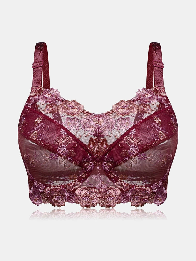 Embroidery Floral Sexy See Through Sheer Push Up Bras