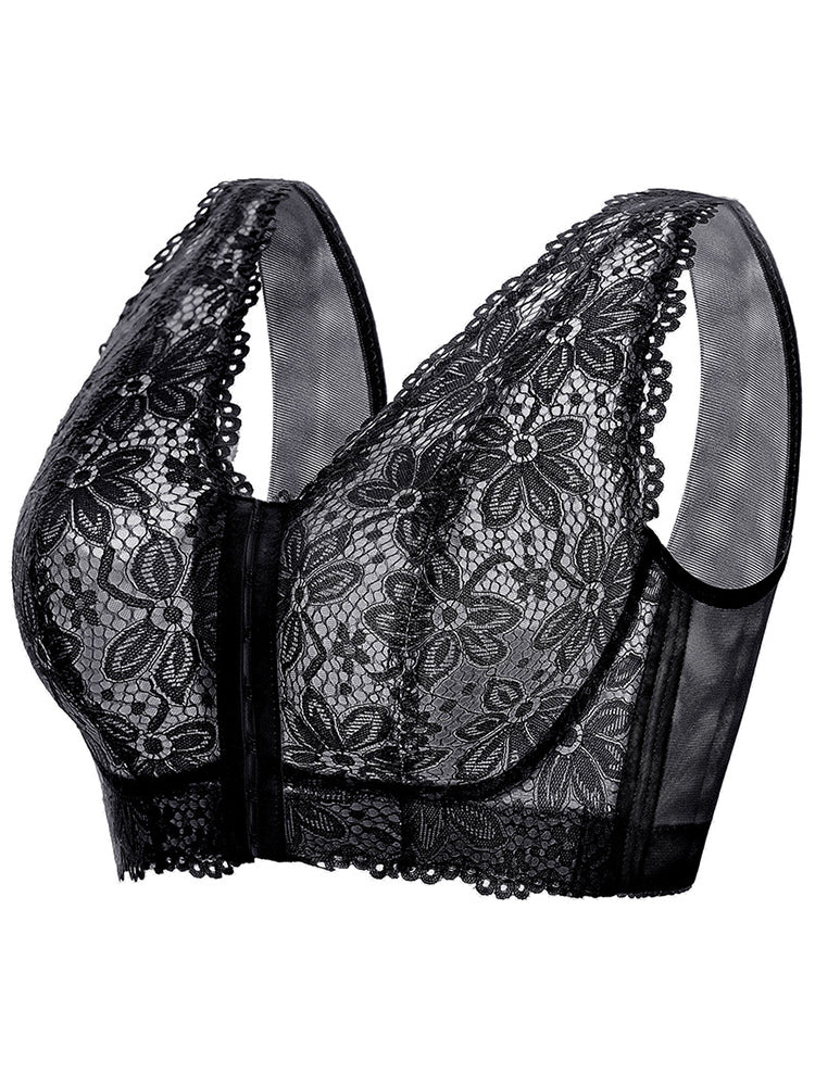 Floral Lace Ultra-thin Full Bust Wide Straps Wireless Bra