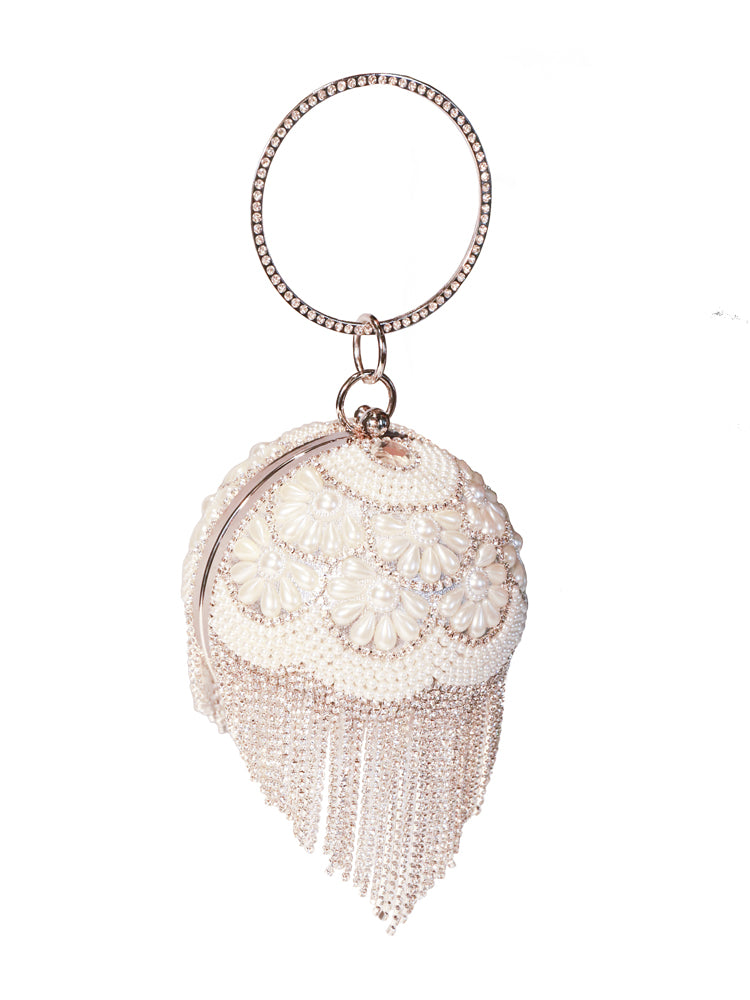 Round Ball Crystal Evening Clutch Purse Tassel Wedding Party Hand Bags