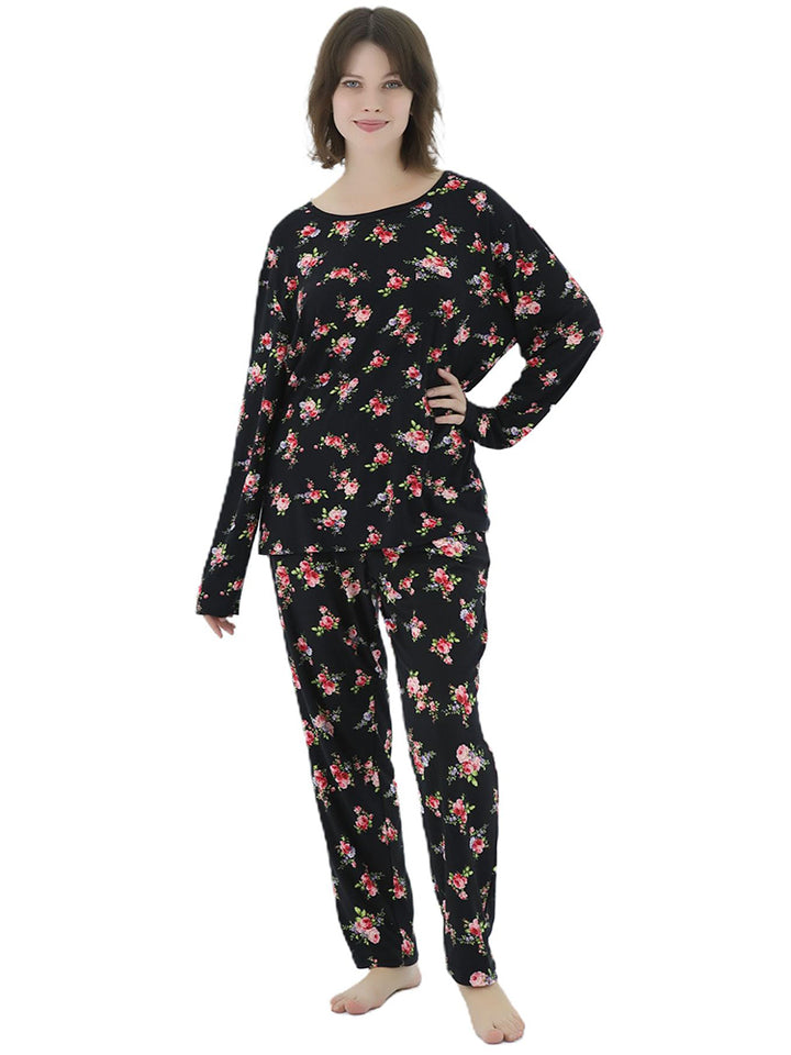 Women Plus Size Long Sleeve Printing Soft Pajamas Set