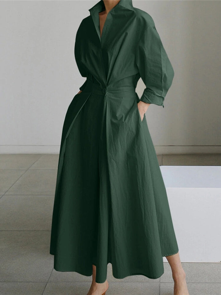 Solid Pocket Button Lapel Maxi Shirt Casual Dress