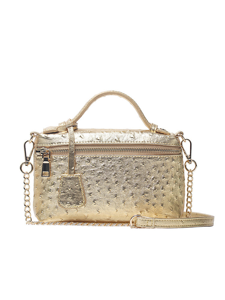 Lightweight Leather Ostrich Pattern Chain Strap Crossbody Bags
