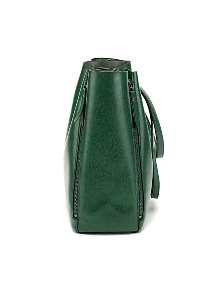 Solid Large Capacity Leisure Handbag Faux Leather Shoulder Tote Bag