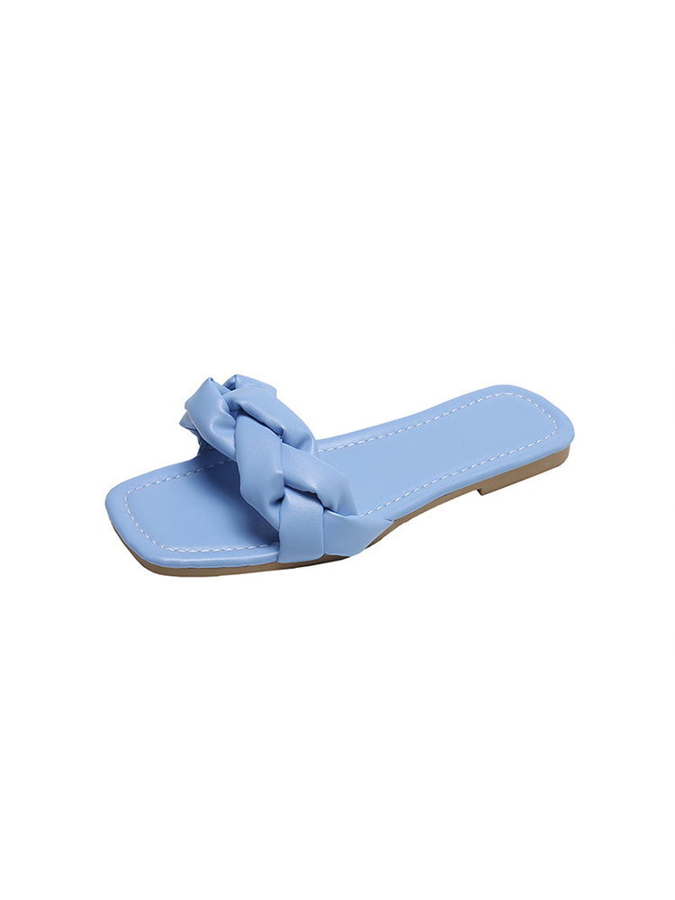 Women's Open Toe Flat Sandals Slip On Slides Braided Strap Slipper
