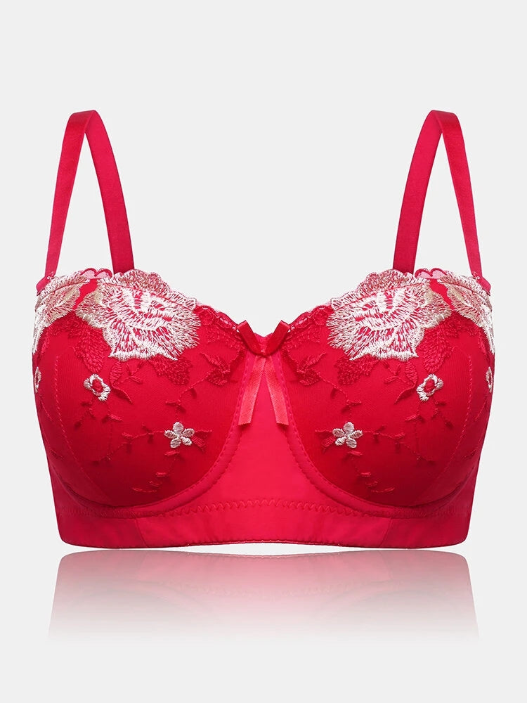 Women Flower Embroidery Breathable Underwire Bra