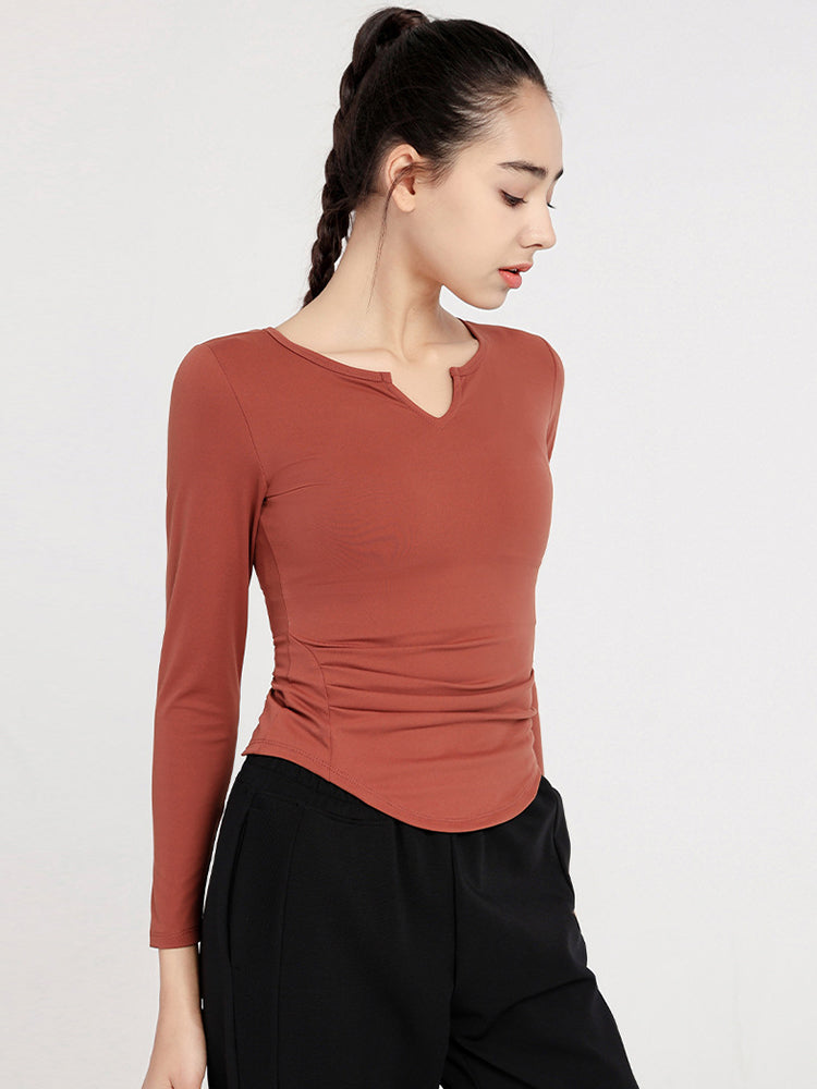 Slim Fit V-neck Long Sleeve Yoga Tops Breathable Athletic Workout Running Shirt