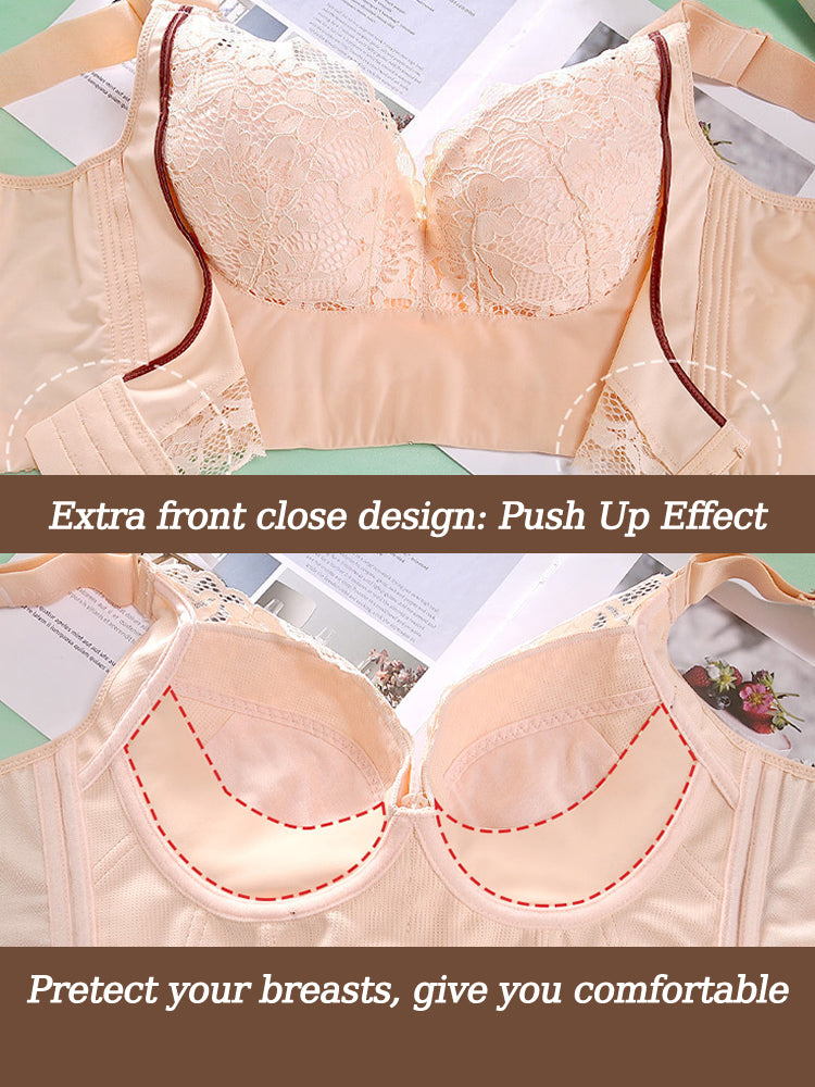 Lace Longline Wireless Support Wide Straps Bras with Front Buckle
