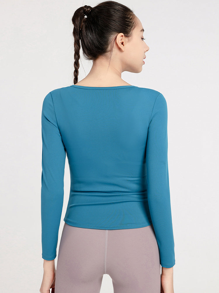 Slim Fit V-neck Long Sleeve Yoga Tops Breathable Athletic Workout Running Shirt