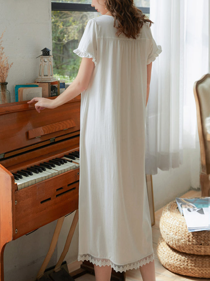 Women's Lace Nightdress Short Sleeve Victorian Nightgown Sleepwear Pajama