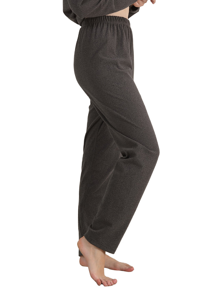 Women Solid Fleece Lined Long Sleeve Plus Size Pajama Sets