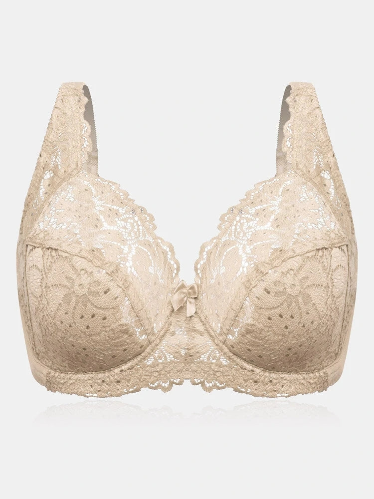 Floral Lace Trim See Through Thin Breathable Push Up Bra