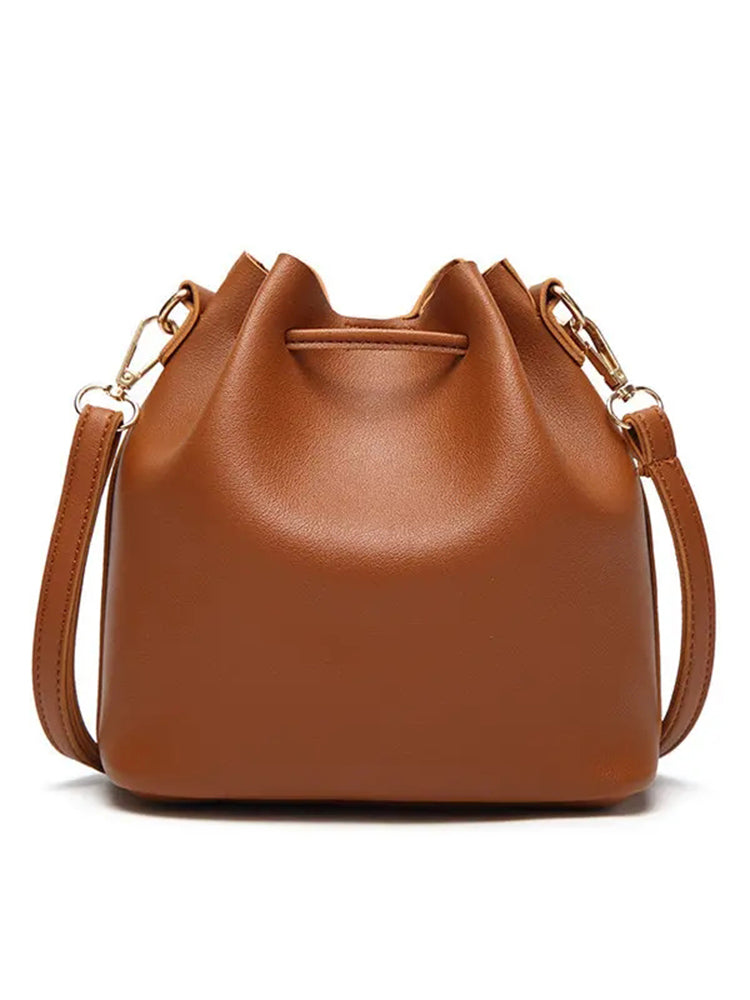 Women PU Leather Vintage Tassel Bucket Bags Mini Crossbody Bags